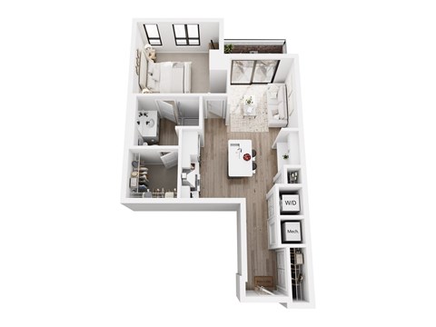 Floor plan for 1 bed, 1 bath, 603 sqft